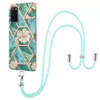 IMD IML TPU Phone Shell Electroplating Flexible Case with Marble Flower Pattern + Long Lanyard for Samsung Galaxy S20 4G/S20 5G - Orchid