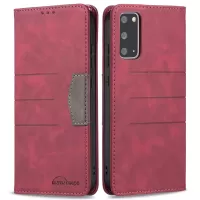 BINFEN COLOR Ultra-strong Auto-absorption Anti-scratch Phone Flip Cover Anti-dust Phone Case Splicing Leather Wallet for Samsung Galaxy S20 4G/S20 5G - Red