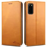 SUTENI Stand Wallet Full Protection Leather Case Phone Cover for Samsung Galaxy S20 4G/S20 5G - Khaki