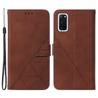 PU Leather Imprinting Lines Wallet Case Stand Feature Shockproof TPU Shell with Strap for Samsung Galaxy S20 4G/S20 5G - Brown