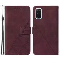 PU Leather Imprinting Lines Wallet Case Stand Feature Shockproof TPU Shell with Strap for Samsung Galaxy S20 4G/S20 5G - Wine Red