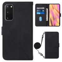 PB2-1 Series Wallet Function Smartphone Shell Bag Lines Imprinting Magnetic Clasp Shock-absorption PU Leather + TPU Stand Case with Shoulder Strap for Samsung Galaxy S20 4G/S20 5G - Black