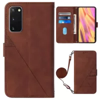 PB2-1 Series Wallet Function Smartphone Shell Bag Lines Imprinting Magnetic Clasp Shock-absorption PU Leather + TPU Stand Case with Shoulder Strap for Samsung Galaxy S20 4G/S20 5G - Brown