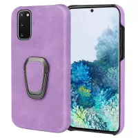 Ring Kickstand PU Leather Coated Hard PC Shockproof Protection Back Cover Shell for Samsung Galaxy S20 4G/S20 5G - Purple