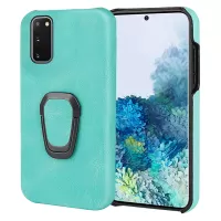 Ring Kickstand PU Leather Coated Hard PC Shockproof Protection Back Cover Shell for Samsung Galaxy S20 4G/S20 5G - Matcha Green