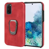 Ring Kickstand PU Leather Coated Hard PC Shockproof Protection Back Cover Shell for Samsung Galaxy S20 4G/S20 5G - Red