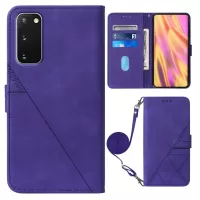 PB2-1 Series Wallet Function Smartphone Shell Bag Lines Imprinting Magnetic Clasp Shock-absorption PU Leather + TPU Stand Case with Shoulder Strap for Samsung Galaxy S20 4G/S20 5G - Purple