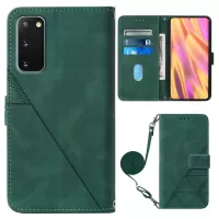 PB2-1 Series Wallet Function Smartphone Shell Bag Lines Imprinting Magnetic Clasp Shock-absorption PU Leather + TPU Stand Case with Shoulder Strap for Samsung Galaxy S20 4G/S20 5G - Blackish Green