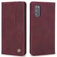 POLA 008 Series Retro Style PU Leather Foldable Wallet Cover Auto Closing Phone Case with Stand for Samsung Galaxy S20 4G/S20 5G - Wine Red