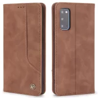 POLA 008 Series Retro Style PU Leather Foldable Wallet Cover Auto Closing Phone Case with Stand for Samsung Galaxy S20 4G/S20 5G - Brown