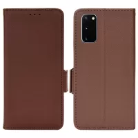 Litchi Texture Leather Stand Phone Case for Samsung Galaxy S20 4G/S20 5G, Side Double Magnetic Clasp Wallet Cover - Brown