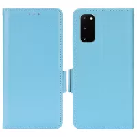 Litchi Texture Leather Stand Phone Case for Samsung Galaxy S20 4G/S20 5G, Side Double Magnetic Clasp Wallet Cover - Baby Blue