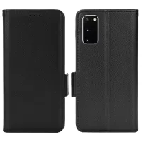 Litchi Texture Leather Stand Phone Case for Samsung Galaxy S20 4G/S20 5G, Side Double Magnetic Clasp Wallet Cover - Black