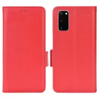 Litchi Texture Leather Stand Phone Case for Samsung Galaxy S20 4G/S20 5G, Side Double Magnetic Clasp Wallet Cover - Red