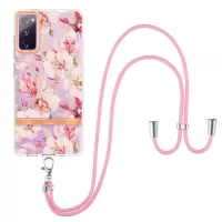 For Samsung Galaxy S20 FE 4G/5G/S20 Lite/S20 Fan Edition/S20 Fan Edition 5G YB IMD-9 Series Flower Pattern TPU Case Lanyard IMD IML Electroplating Phone Cover - HC005 Pink Gardenia