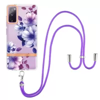 For Samsung Galaxy S20 FE 4G/5G/S20 Lite/S20 Fan Edition/S20 Fan Edition 5G YB IMD-9 Series Flower Pattern TPU Case Lanyard IMD IML Electroplating Phone Cover - HC004 Purple Begonia