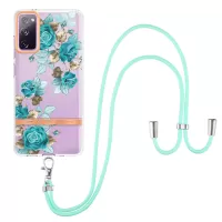 For Samsung Galaxy S20 FE 4G/5G/S20 Lite/S20 Fan Edition/S20 Fan Edition 5G YB IMD-9 Series Flower Pattern TPU Case Lanyard IMD IML Electroplating Phone Cover - HC002 Blue Rose