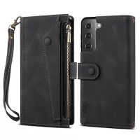 ESEBLE For Samsung Galaxy S21 FE 5G Phone Cover Zipper Pocket Adjustable Stand Wallet Multi-functional Cell Phone Case - Black