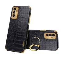 6D Electroplated Crocodile Texture Phone Case for Samsung Galaxy A13 5G, Ring Kickstand PU Leather Coated TPU Cover - Black