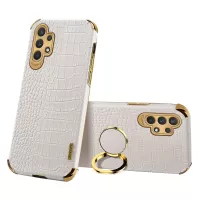 For Samsung Galaxy A32 5G/M32 5G Crocodile Texture PU Leather Coated TPU Case 6D Electroplated Kickstand Cover - White