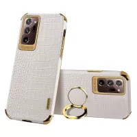 For Samsung Galaxy Note20 Ultra 5G/4G 6D Electroplated Ring Kickstand Phone Cover Crocodile Texture PU Leather Coated TPU Case - White