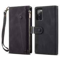 ESEBLE For Samsung Galaxy S20 FE 5G Anti-scratch Cell Phone Cover Zipper Pocket Wallet Stand Shockproof Phone Case Bag with Wrist Strap - Black
