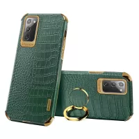 For Samsung Galaxy Note 20 5G/4G 6D Electroplated Crocodile Texture Kickstand Phone Case PU Leather Coated TPU Shell - Green
