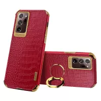 For Samsung Galaxy Note20 Ultra 5G/4G 6D Electroplated Ring Kickstand Phone Cover Crocodile Texture PU Leather Coated TPU Case - Red