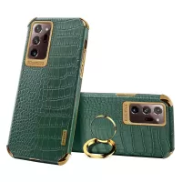 For Samsung Galaxy Note20 Ultra 5G/4G 6D Electroplated Ring Kickstand Phone Cover Crocodile Texture PU Leather Coated TPU Case - Green