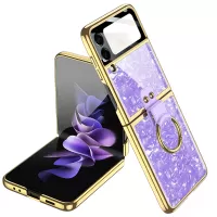 GKK Electroplating PC Phone Shell for Samsung Galaxy Z Flip3 5G, Ultra Slim Tempered Glass Back Screen Cover Flip Phone Case - Purple