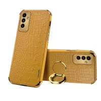 6D Electroplated Crocodile Texture Phone Case for Samsung Galaxy A13 5G, Ring Kickstand PU Leather Coated TPU Cover - Yellow