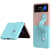 For Samsung Galaxy Z Flip3 5G Contrasting Color Design Folding Phone Case with Wristband Kickstand - Cyan/Pink