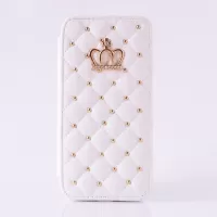 Crown Grid Grain Leather Flip Casing with Stand for iPhone SE (2nd generation)/8/7 4.7 inch - White