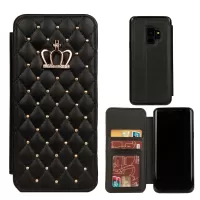 Stitching Rhombus Crown Leather Stand Case with Card Slots for Samsung Galaxy S9 G960 - Black