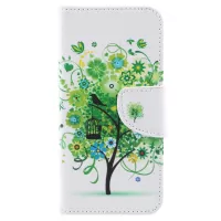 Pattern Printing Cross Texture Stand Wallet Leather Mobile Phone Cover for Samsung Galaxy A8 (2018) - Green Tree
