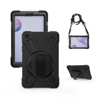 360° Swivel PC + Silicone Tablet Cover with Handy Strap and Shoulder Strap for Samsung Galaxy Tab A 8.4 T307 (2020) - Black