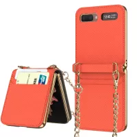 GKK Cross Texture Genuine Leather Card Slots Design Magnetic Phone Case Cover with Metal Chain for Samsung Galaxy Z Flip - Orange