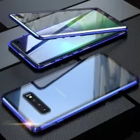 Full Covering Magnetic Metal Frame + Tempered Glass Phone Cover for Samsung Galaxy S10 Plus - Blue