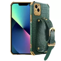 For iPhone 13 mini 5.4 inch Wristband Phone Cover Anti-scratch Crocodile Texture Electroplating Precise Cutout PU Leather + TPU Cell Phone Case - Green