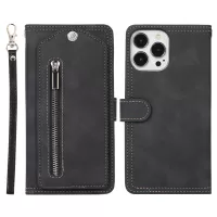 For iPhone 13 Pro Max 6.7 inch Rotating Zippered Pocket Mirror Design Wallet PU Leather Phone Case Cover with Stand - Black