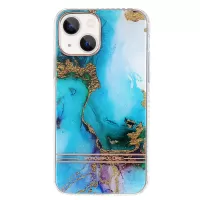 For iPhone 13 6.1 inch Lacquered IMD Soft TPU + Hard Acrylic Cover Marble Pattern Phone Case - Baby Blue