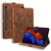 For Samsung Galaxy Tab S7+ / Galaxy Tab S8+ Imprinted Butterfly PU Leather Tablet Case Lightweight Flip Stand Shell with Card Slots and Pen Holder - Brown