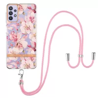 For Samsung Galaxy A32 5G/M32 5G YB IMD-9 Series Electroplating Stylish Flower Pattern IMD Case Soft TPU Shockproof Phone Cover with Lanyard - HC005 Pink Gardenia