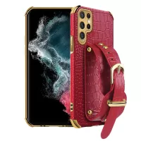 For Samsung Galaxy S22 Ultra 5G Crocodile Texture 6D Electroplating Precise Cutout PU Leather Coated TPU Flexible Phone Case - Red