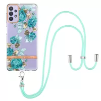For Samsung Galaxy A32 5G/M32 5G YB IMD-9 Series Electroplating Stylish Flower Pattern IMD Case Soft TPU Shockproof Phone Cover with Lanyard - HC002 Blue Rose