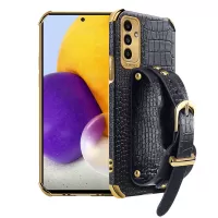 For Samsung Galaxy A52 5G/A52s 5G/A52 4G PU Leather Coated TPU Flexible Phone Case Crocodile Texture 6D Electroplating Precise Cutout Covering - Black