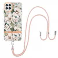 For Samsung Galaxy A22 4G (EU Version)/M32 (Global Version) YB IMD-9 Series Flower Pattern IMD IML Electroplating TPU Phone Case with Adjustable Lanyard - HC001 Green Gardenia