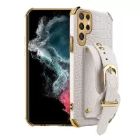 For Samsung Galaxy S22 Ultra 5G Crocodile Texture 6D Electroplating Precise Cutout PU Leather Coated TPU Flexible Phone Case - White