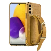 For Samsung Galaxy A52 5G/A52s 5G/A52 4G PU Leather Coated TPU Flexible Phone Case Crocodile Texture 6D Electroplating Precise Cutout Covering - Yellow
