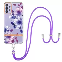 For Samsung Galaxy A32 5G/M32 5G YB IMD-9 Series Electroplating Stylish Flower Pattern IMD Case Soft TPU Shockproof Phone Cover with Lanyard - HC004 Purple Begonia